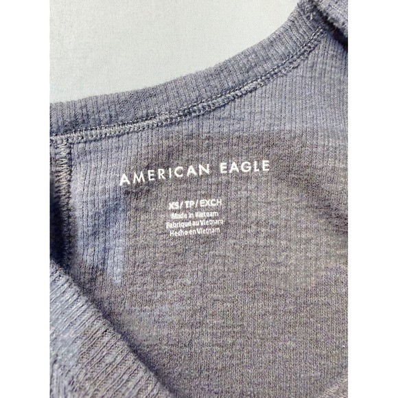 American Eagle Waffle Knit Henley Cami Tank Top Gray Lettuce Hem XS - Picture 2 of 4